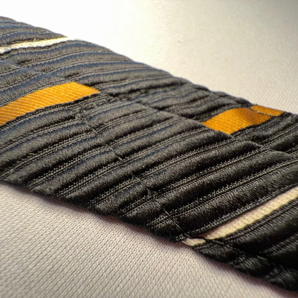 Countess Mara Necktie Mens OS Black Gold Silver Ribbed Silk Striped Preppy Ivy‎